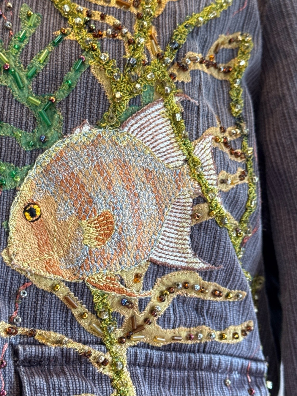 St. John's Bay Brown Jacket with Embroidered Fish vintage embellished pretty - Picture 4 of 12